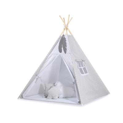 Méga Set: Tipi avec Tapis de Sol et Oreillers Gris à Pois