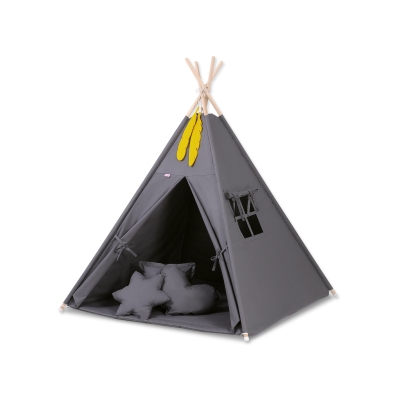 Méga Set: Tipi pour Enfant avec Tapis de Jeu et Oreillers Anthracite