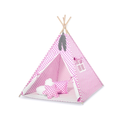 Méga Set: Tipi pour Enfant avec Tapis de Jeu et Oreillers Rose