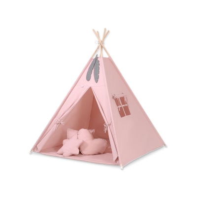 Méga Set: Tipi pour Enfant avec Tapis de Jeu et Oreillers Rose Poussiéreux