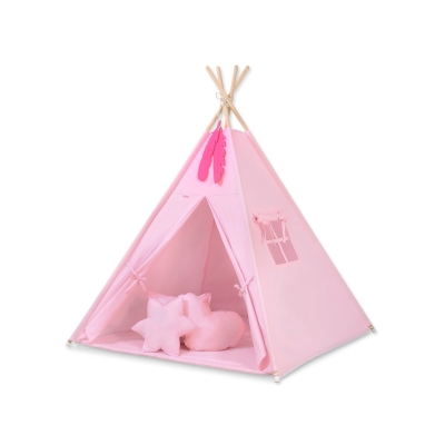 Méga Set: Tipi pour Enfant avec Tapis de Sol et Oreillers + Plumes Rose
