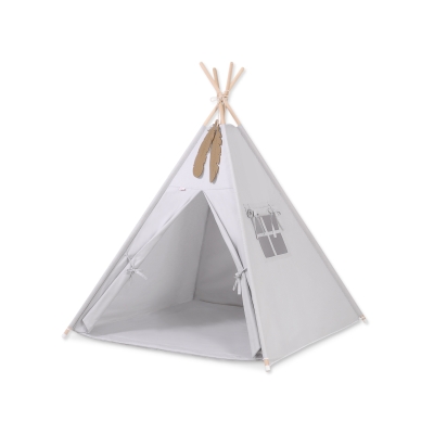 Mini Lot: Tente de Tipi + Tapis de Jeu + Plumes Décoratives Gris