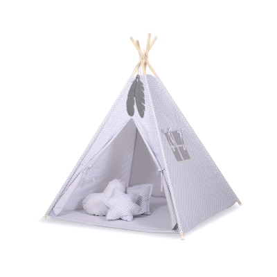 Mini Lot: Tente de Tipi + Tapis de Jeu + Plumes Décoratives Gris