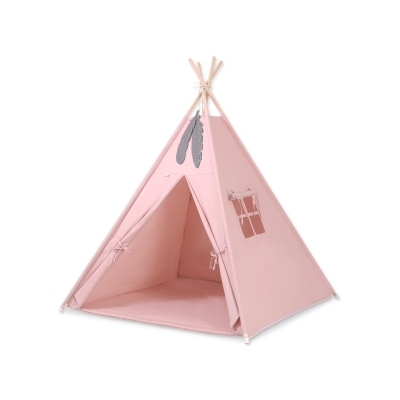 Mini Lot: Tente de Tipi + Tapis de Jeu + Plumes Décoratives Rose Poussiéreux