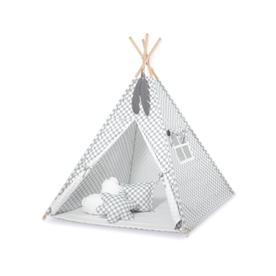 Mini Lot: Tipi pour Enfant avec Tapis de Jeu et Plumes Décoratives Gris