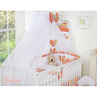 Moustiquaire en Tulle pour Berceau Landau Orange Rayures Cœurs