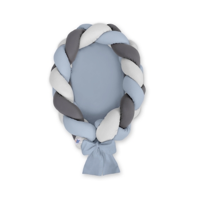 Réducteur de Lit Bébé Tressé 2 en 1 Gris Anthracite Bleu Pastel