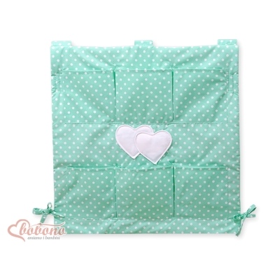 Organiseur pour Lit de Bébé Menthe à Pois Cœurs