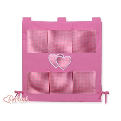 Organiseur pour Lit de Bébé Rose à Carreaux Cœurs