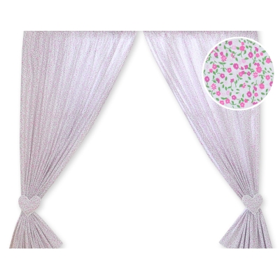 Paire de Rideaux de Chambre de Bébé Rose Fleurs Cœurs