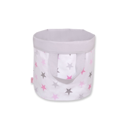 Panier en Tissu Coton pour Ranger Produits et Jouets M Rose Gris étoiles