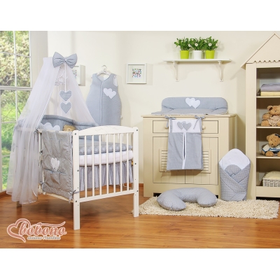 Parure de Linge  Lit Bébé 11 pcs Ciel Gris à Pois Cœurs