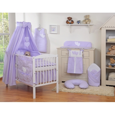 Parure de Linge  Lit Bébé 11 pcs Ciel Lila Cœurs