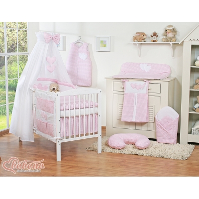 Parure de Linge  Lit Bébé 11 pcs Ciel Rose à Carreaux Cœurs