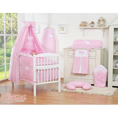 Parure de Linge  Lit Bébé 11 pcs Ciel Rose Cœurs