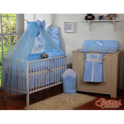 Parure de Linge  Lit Bébé 11 pcs  Moustiquaire Bleu Cœurs