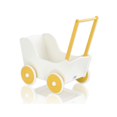 Poussette de Poupée en Bois  Blanc Jaune