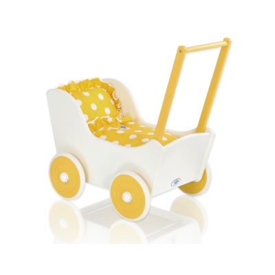 Poussette de Poupée en Bois  Blanc Jaune
