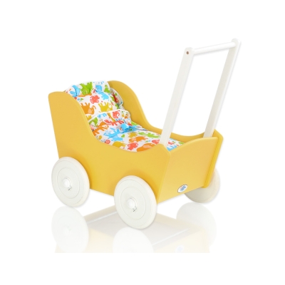 Poussette de Poupée en Bois  Blanc Jaune