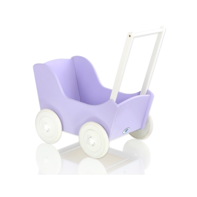 Poussette de Poupée en Bois  Blanc Lila