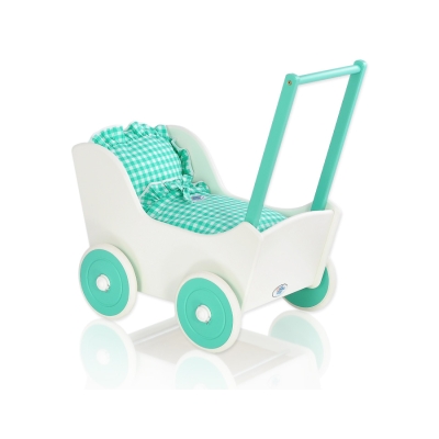 Poussette de Poupée en Bois  Menthe Blanc