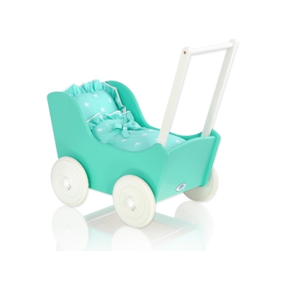 Poussette de Poupée en Bois  Menthe Blanc