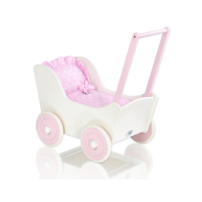 Poussette de Poupée en Bois  Rose Blanc
