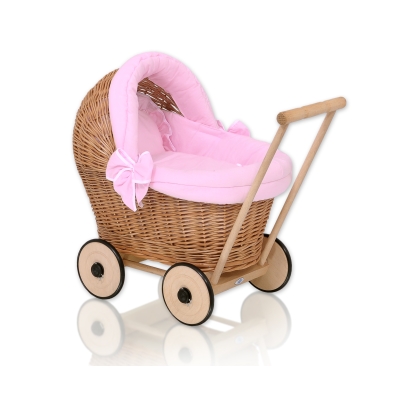 Poussettes de Poupée en Osier Naturel Rose