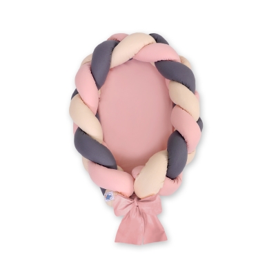 Réducteur de Lit Bébé tressé + Tour de Lit 2 en 1 Beige Anthracite Rose Poussiéreux