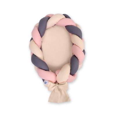 Réducteur de Lit Bébé tressé + Tour de Lit 2 en 1 Beige Anthracite Rose Poussiéreux