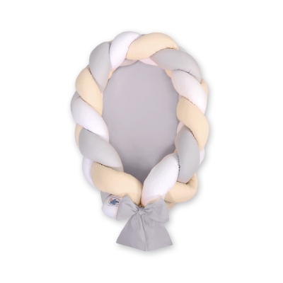 Réducteur de Lit Bébé tressé + Tour de Lit 2 en 1 Gris Beige