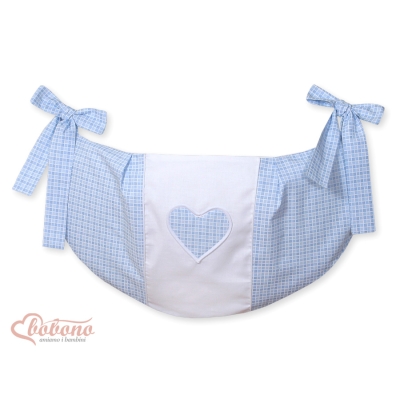 Sac à Jeux et Doudous pour Lit Bébé Bleu à Carreaux Cœurs