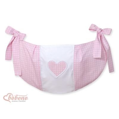 Sac à Jeux et Doudous pour Lit Bébé Rose à Carreaux Cœurs