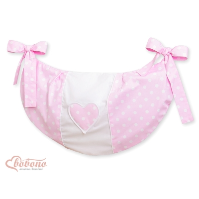Sac à Jeux et Doudous pour Lit Bébé Rose à Pois Cœurs