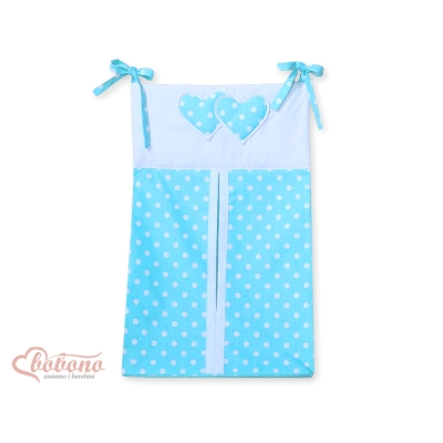 Sac de Rangement pour Couches Bébé Turquoise à Pois Cœurs