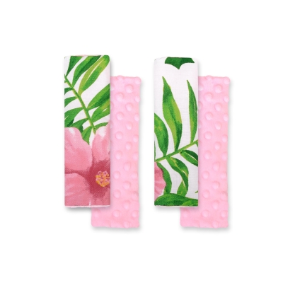 Tampons Double Face pour Ceintures de Voitures Rose Fleurs Tropicales