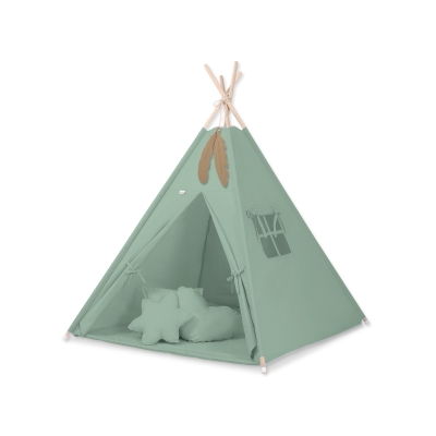 Tente de jeu Tipi Tapis Oreillers Plumes Blanc Vert