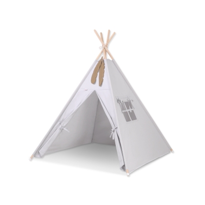 Tipi pour Enfant + Plumes Décoratives Gris