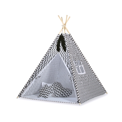 Tipi pour Enfant + Plumes Décoratives Noir Chevron
