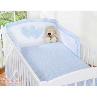 Tour de Lit Bébé a Barreaux Bleu à Carreaux Cœurs