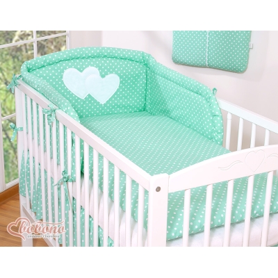 Tour de Lit Bébé a Barreaux Menthe à Pois Cœurs