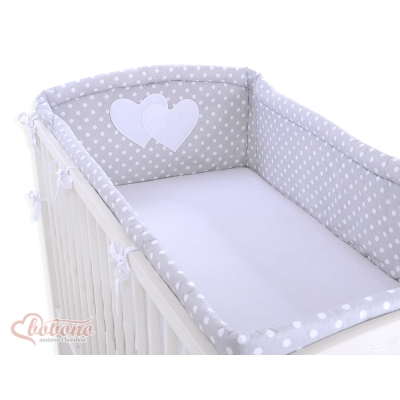 Tour de Lit Bébé a Barreaux XXL Gris à Pois Cœurs