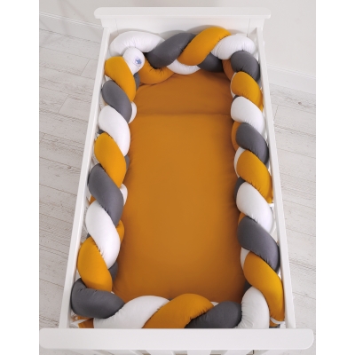 Tour de Lit Bébé Tressé 360cm Anti-chocs Blanc Anthracite Miel