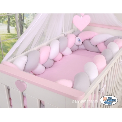 Tour de Lit Bébé Tressé 360cm Anti-chocs Rose Blanc Gris