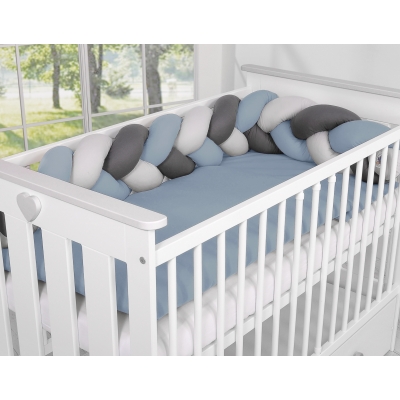 Tour de Lit Bébé Tressé Fille et Garçon Gris Anthracite Bleu Pastel
