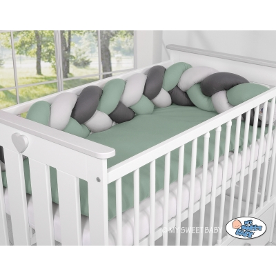 Tour de Lit Bébé Tressé Fille et Garçon Gris Vert Pastel Anthracite