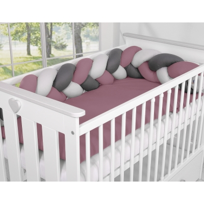 Tour de Lit Bébé Tressé Fille et Garçon Gris Violet Pastel Anthracite