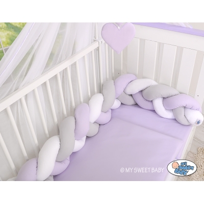 Tour de Lit Bébé Tressé  OEKO-TEX Blanc Gris Lila