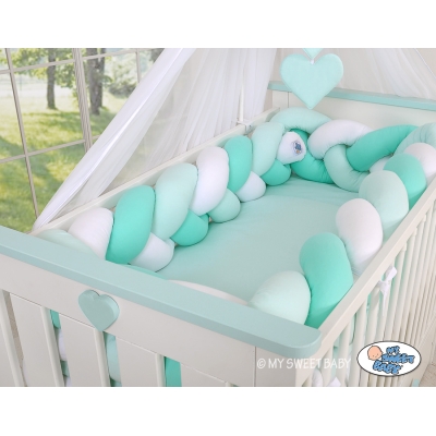 Tour de Lit Bébé Tressé XXL Menthe Blanc