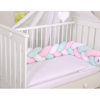 Tour de Lit Tressé 1,8m Menthe Rose Blanc